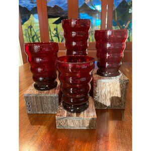 Anchor Hocking Royal Ruby Red Whirly Twirly Juice Glasses.